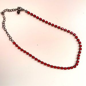 Vintage Red Goth Rhinestone Valentines Day Glam Party Statement Tennis Necklace